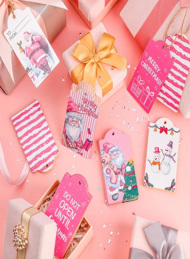 Lincia 120 Pcs Pink Christmas Tag Winter Paper Gift Tags Christmas Hanging Tags Labels with String for Holiday Party Wrapping Xmas Decor, 10 Styles(Fresh Style) - Image 3